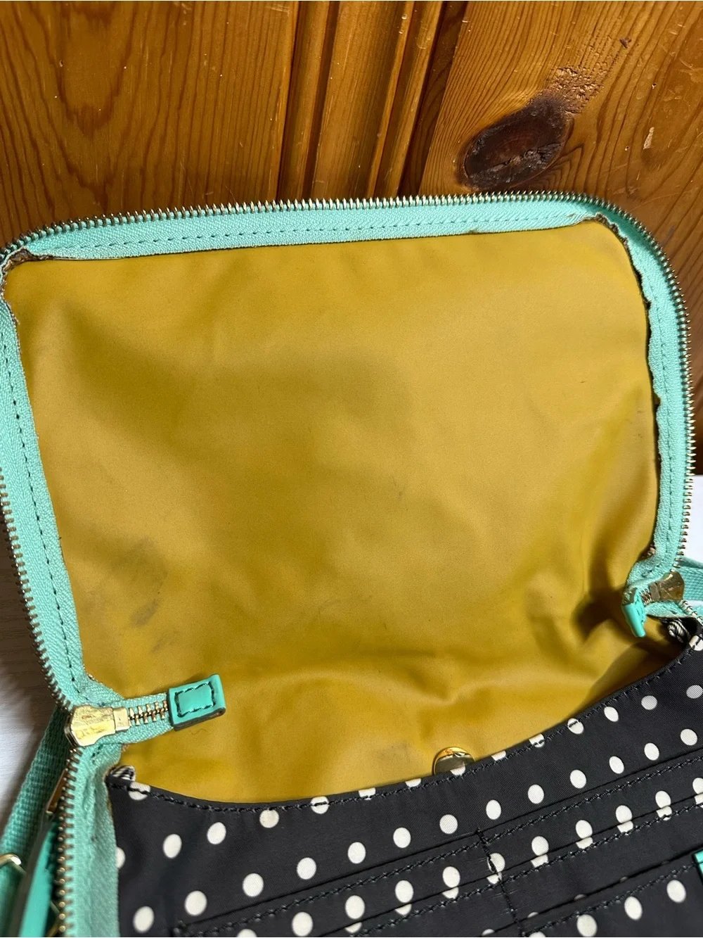 Fossil Black and Mint Polka Dot Crossbody Bag